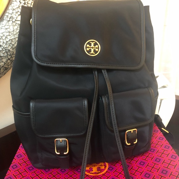 Tory Burch Flap Nylon Backpack Black